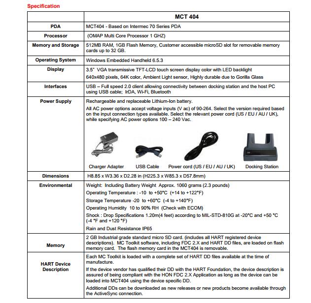 honeywell mct 404 specifications